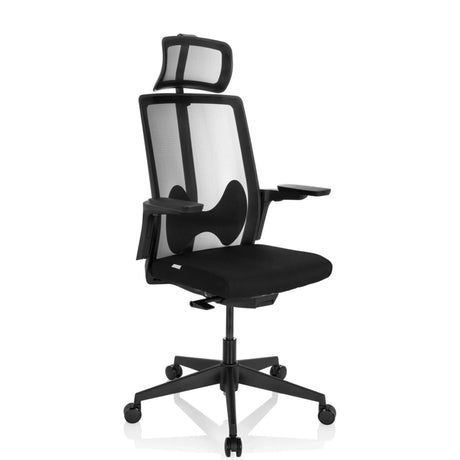 Sort Professionel kontorstol ARCEO B med netryglæn, nakkestøtte og armlæn fra hjh OFFICE