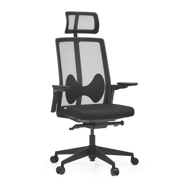 Sort Professionel kontorstol ARCEO B med netryglæn, nakkestøtte og armlæn fra hjh OFFICE