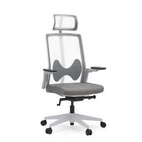 Grå Professionel kontorstol ARCEO W med netryglæn, nakkestøtte og armlæn fra hjh OFFICE