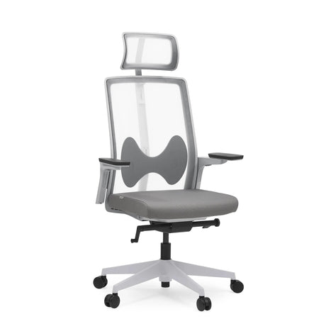 Grå Professionel kontorstol ARCEO W med netryglæn, nakkestøtte og armlæn fra hjh OFFICE