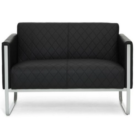 Sort ARUBA STEP Loungesofa som to-personers sofa med rudestikning og sølvfarvet metalstel fra hjh OFFICE