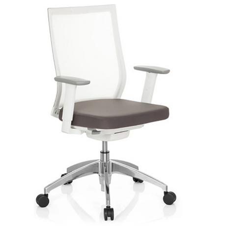 Professionel kontorstol ASPEN WHITE i grå og hvid med netryg og blankt fodkryds fra hjh OFFICE