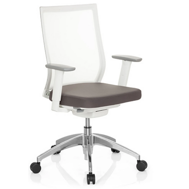 Professionel kontorstol ASPEN WHITE i grå og hvid med netryg og blankt fodkryds fra hjh OFFICE