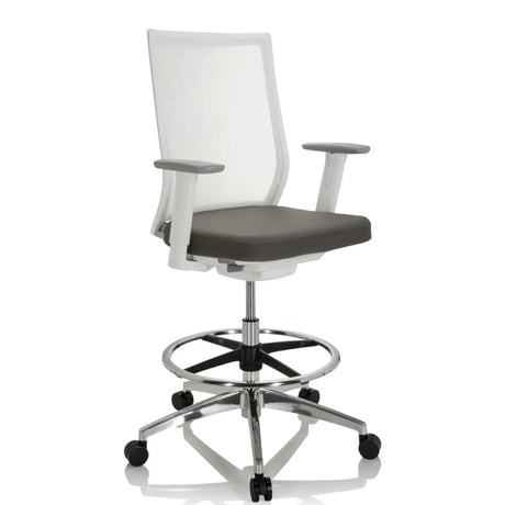 Grå Diskstol ASPEN WORK W med hvid netryg og en fodstøtte i krom fra hjh OFFICE