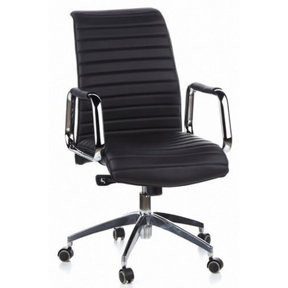 Sort Professionel chefstol ASPERA 10 med ribbet polstring og blanke kromarmlæn fra hjh OFFICE
