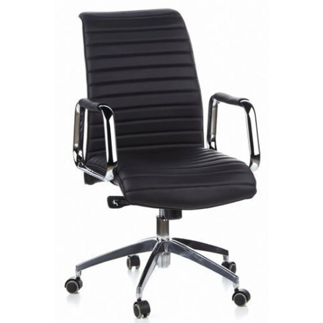 Sort Professionel chefstol ASPERA 10 med ribbet polstring og blanke kromarmlæn fra hjh OFFICE