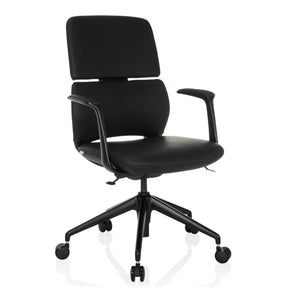 Sort Professionel kontorstol ATMOS DESIGNER med læderbetræk, armlæn og fem hjul fra hjh OFFICE