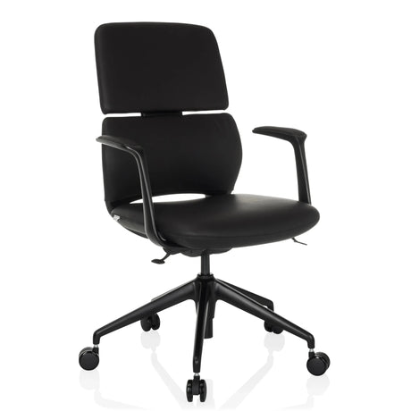Sort Professionel kontorstol ATMOS DESIGNER med læderbetræk, armlæn og fem hjul fra hjh OFFICE