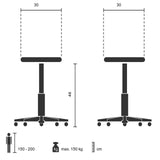 Teknisk tegning af Bistroskammel VANTAGGIO med en sædebredde på 30 cm fra hjh OFFICE