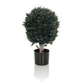 Grøn Kunstige plante BUXUS formet som et kugleformet træ med sort potte fra hjh OFFICE – 360-graders visning (sideprofil 90°)