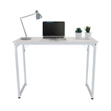 Hvidt skrivebord WORKSPACE I på 100 x 50 cm med bærbar computer, lampe og planter fra hjh OFFICE
