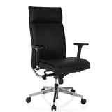 Professionel chefstol CURYO i sort med blankt metalkrydsfod og polstrede armlæn fra hjh OFFICE