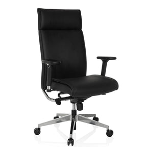 Professionel chefstol CURYO i sort med blankt metalkrydsfod og polstrede armlæn fra hjh OFFICE