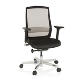 Sort High End kontorstol FOUNTAINE med netryg og femhjulet fodkryds fra hjh OFFICE – 360-graders visning (forfra 20°)
