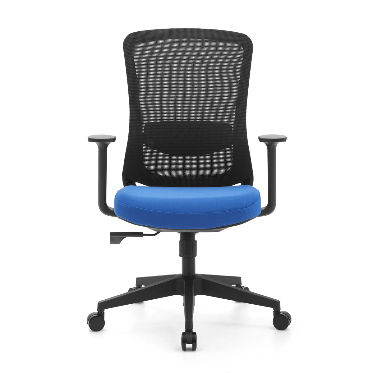 Blå og sort Home Office kontorstol Sedito med netryg og femhjulet fodkryds fra hjh OFFICE – 360-graders visning (forfra 0°)