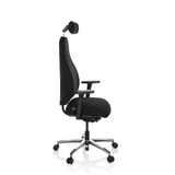 Sort High End kontorstol RESISTIO med nakkestøtte og femhjulet fodkryds fra hjh OFFICE – 360-graders visning (sideprofil 80°)