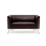 Brun loungesofa CURACAO som to-personers sofa med krombelagte metalben fra hjh OFFICE – 360-graders visning (forfra 0°)