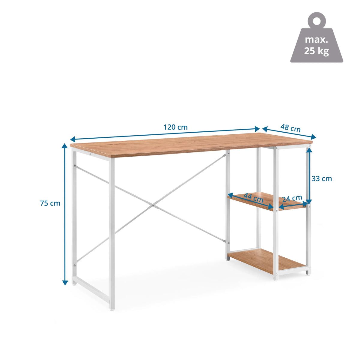Måltegning af Easy Up2 skrivebord med en bredde på 120 cm og en højde på 75 cm fra hjh LIVING