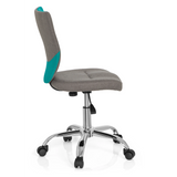 Grau-türkiser Kinderdrehstuhl KIDDY COMFORT mit Fußkreuz und fünf Rollen von hjh OFFICE – 360-Grad-Ansicht (Seitenprofil 100°)