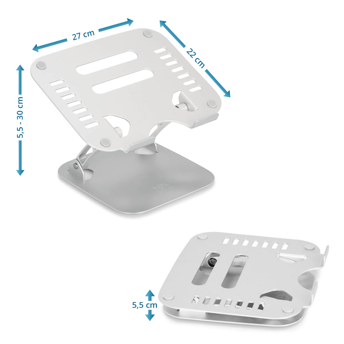 Måltegning af Underlag til bærbar computer LAPTOP STAND med 27 × 22 cm og en højde fra 5,5 til 30 cm fra hjh OFFICE