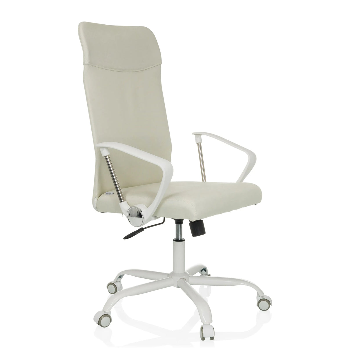 Beige Home Office kontorstol STRYKA W med armlæn og femhjulet fodkryds fra hjh OFFICE – 360-graders visning (skråt forfra 45°)