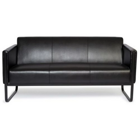 Sort loungesofa BALI BLACK som tre-personers sofa med læderbetræk og metalstel fra hjh OFFICE