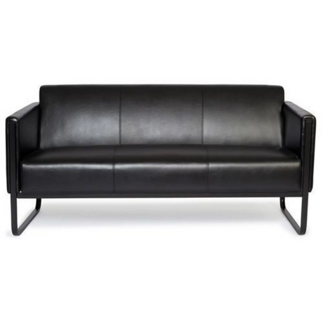 Sort loungesofa BALI BLACK som tre-personers sofa med læderbetræk og metalstel fra hjh OFFICE