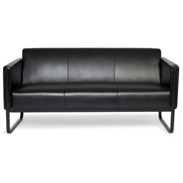 Sort loungesofa BALI BLACK som tre-personers sofa med læderbetræk og metalstel fra hjh OFFICE