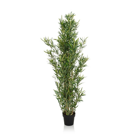 Grøn Kunstige plante BAMBUS med smalle blade i en sort plantepotte fra hjh OFFICE