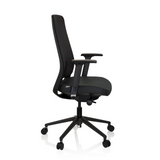Sort Professionel kontorstol CHIARO T1 BLACK med netryg og femstjernet fodkryds med hjul fra hjh OFFICE – 360-graders visning (sideprofil 80°)