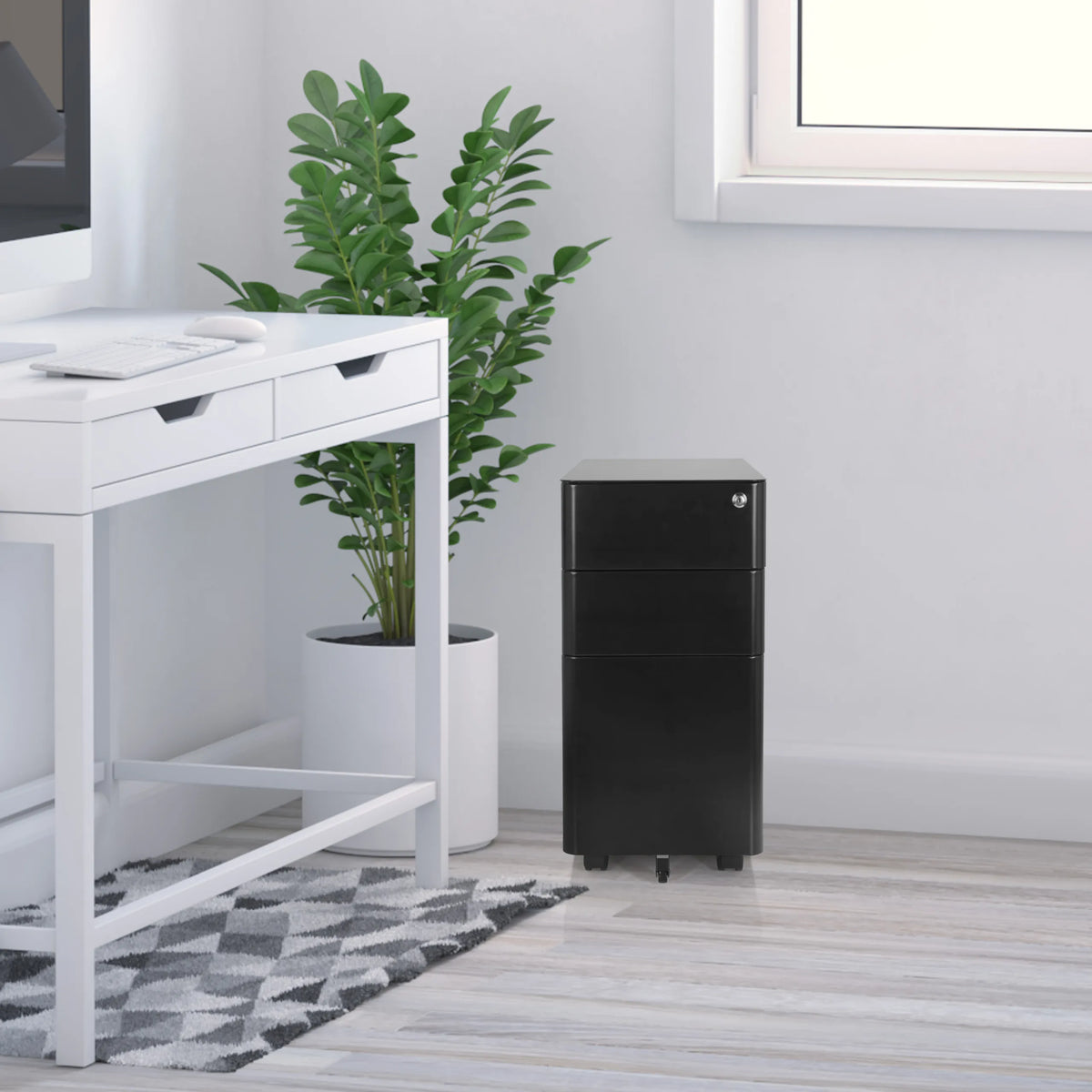Sort Rullecontainer COLOR I i metal med tre skuffer og hjul fra hjh OFFICE