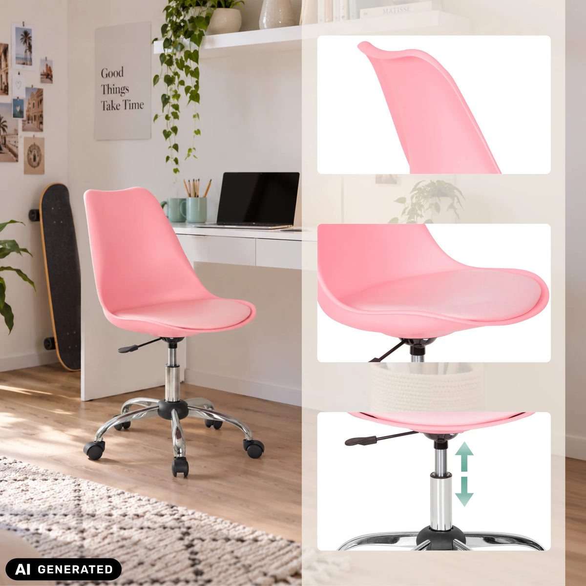 Lyserød Home Office kontorstol FANCY PRO med forkromet stjernefod og hjul fra hjh OFFICE