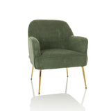 Grøn Loungelænestol THASSOS med armlæn og gyldne metalben fra hjh LIVING – 360-graders visning (forfra 15°)