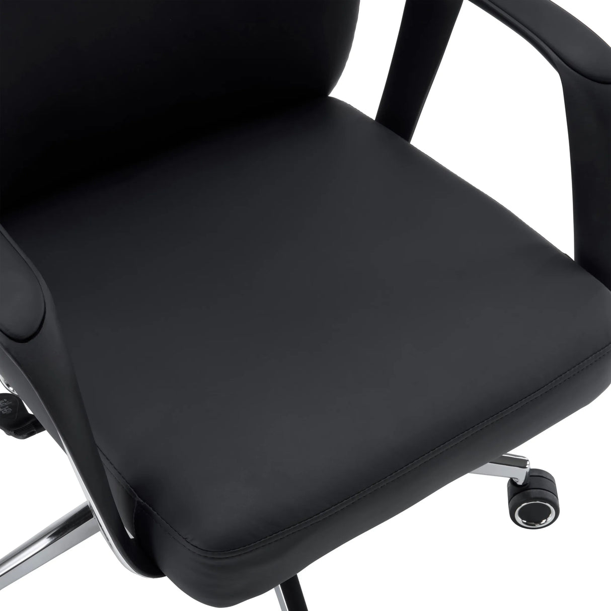 Polstret sæde på den professionelle chefstol VELVET ECO i sort med synligt tæppehjul fra hjh OFFICE