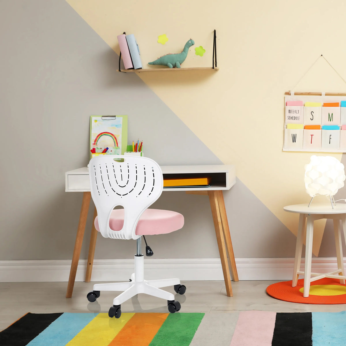 Drejestol til børn KIDDY TOP W med hvid ryglæn og lyserødt sæde fra hjh OFFICE