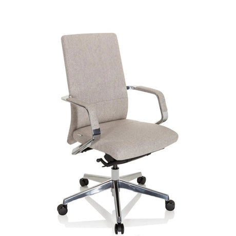 Professionel kontorstol BESSONA med beige stofbetræk og blanke aluminiumsarmlæn fra hjh OFFICE