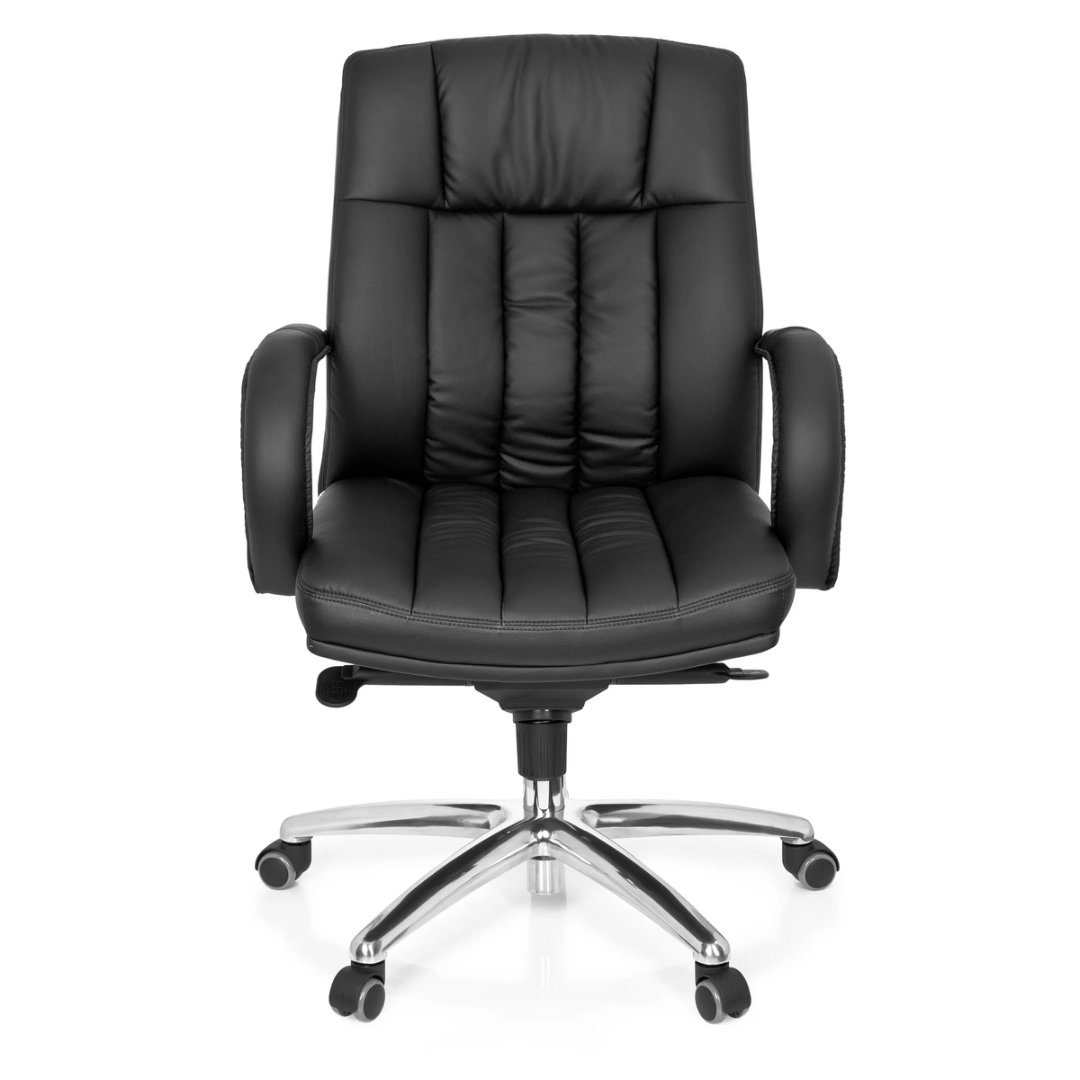 Sort drejestol XXL G 100 med quiltet polstring og femstjernet fodkryds med hjul fra hjh OFFICE – 360-graders visning (forfra 0°)