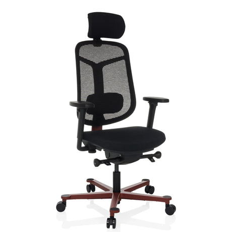 High End kontorstol BICOLORE HIGH i sort og rød med netryglæn og nakkestøtte fra hjh OFFICE