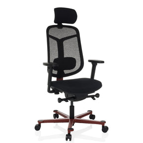 High End kontorstol BICOLORE HIGH i sort og rød med netryglæn og nakkestøtte fra hjh OFFICE