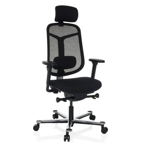 High End kontorstol BICOLORE HIGH i sort med netryglæn og sølvfarvet fodkryds fra hjh OFFICE