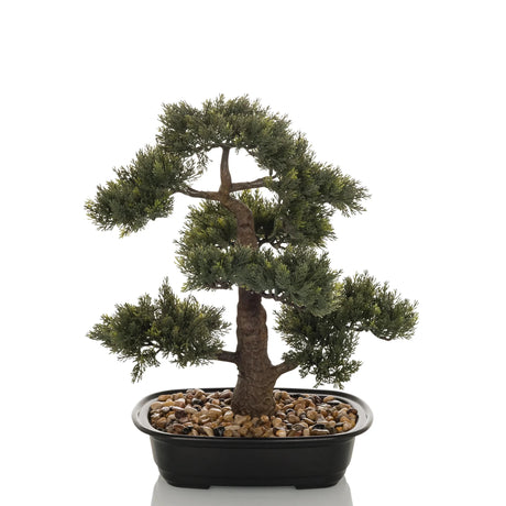 Kunstige plante BONSAI i form af en grøn bonsai i en sort skål med småsten fra hjh OFFICE