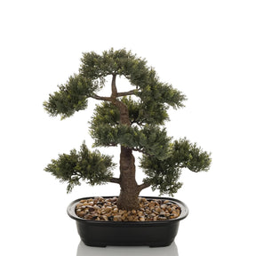 Kunstige plante BONSAI i form af en grøn bonsai i en sort skål med småsten fra hjh OFFICE