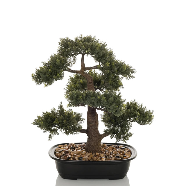 Kunstige plante BONSAI i form af en grøn bonsai i en sort skål med småsten fra hjh OFFICE
