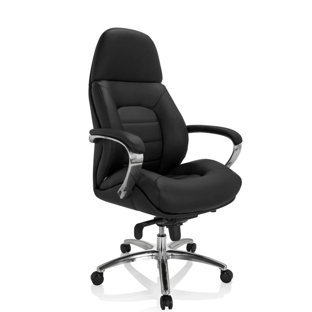 Sort drejestol BRENTON XXL med læderbetræk og blank stjernefod fra hjh OFFICE