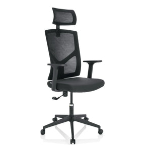 Home Office kontorstol BRETON B med sort netbetræk og nakkestøtte fra hjh OFFICE