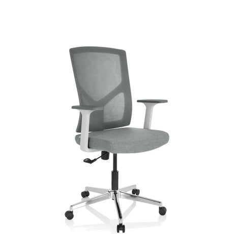Grå Home Office kontorstol BRETON BASE W med netryglæn og sølvfarvet fodkryds fra hjh OFFICE