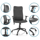 Sort Home Office kontorstol ARTON 30 med detaljevisninger af højdejustering og hjul fra hjh OFFICE