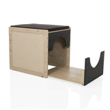 Kattehus KITTY PAWBOX 2 i farverne sort og eg med integreret liggeflade fra hjh LIVING