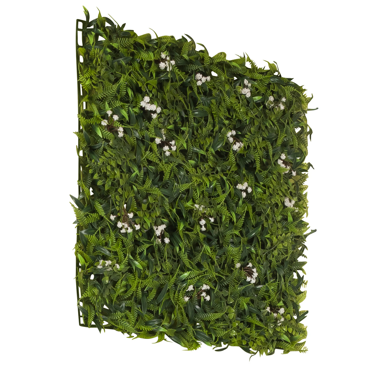 Grøn Plantemåtte MORE GREEN I med bregneblade og små hvide blomster fra hjh OFFICE – 360-graders visning (skråt bagfra 240°)