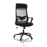 Sort Home Office kontorstol NEKEO med netryg og femhjulet fodkryds fra hjh OFFICE – 360-graders visning (forfra 15°)